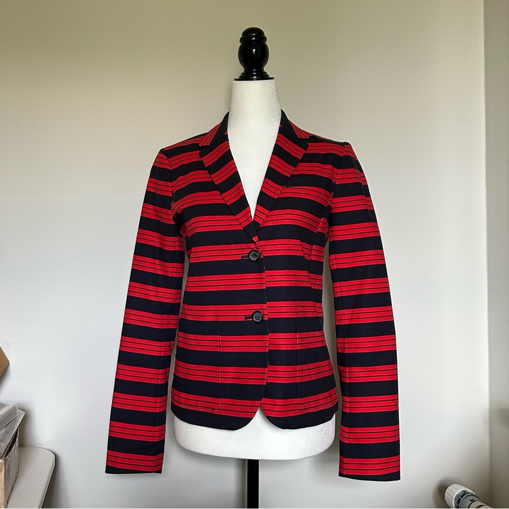 GAP Academy Women's Striped Jacket Red Navy Two Button Rowing Blazers Prep
